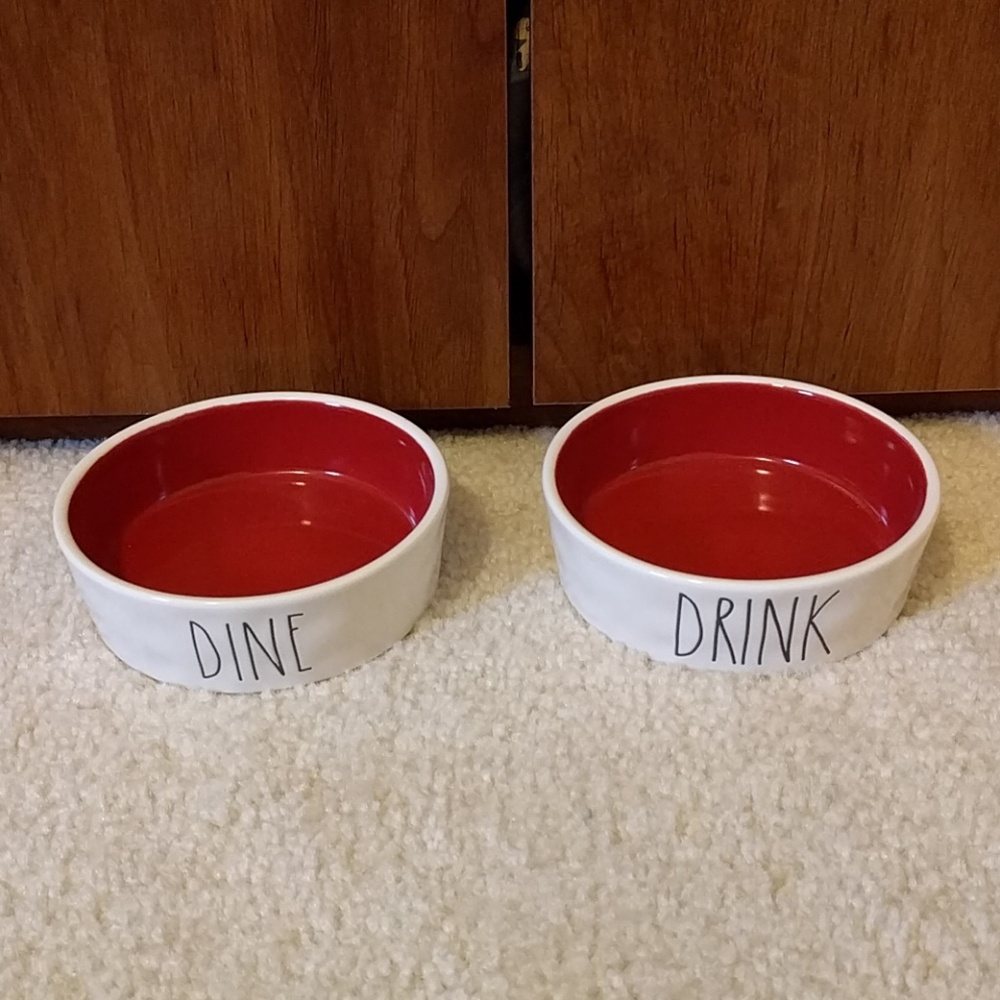 Set of 2 Rae Dunn Dine & Drink Pet Bowls